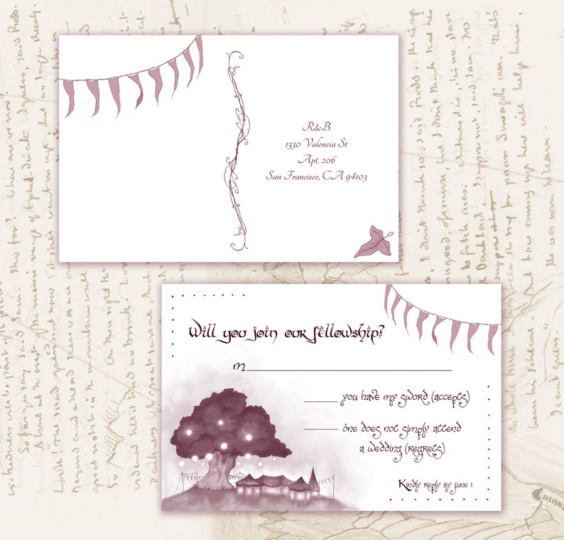 Wedding Fellowship Invite Set // Custom LOTR Invites // Nerdy/Geeky Invites // Hobbit Wedding // Movie / DIGITAL Fantasy Book Wedding Ideas image 4