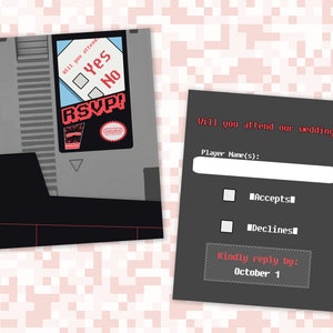 Classic Video Game Wedding Invites // NES Invites //DIGITAL 80s Nintendo Wedding // Printable Invite // Geeky Wedding // Gamer Geek Wedding image 3