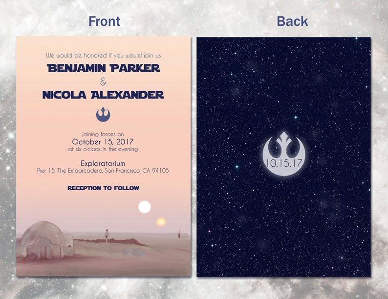 Dual Sunset Wedding Invitation Set // Geeky Wedding Invites // Movie Wedding // Sci-Fi Rebels Wedding Theme // Custom DIGITAL Invitation Set image 2