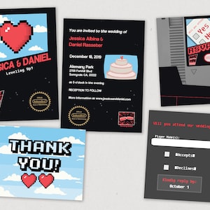 Classic Video Game Wedding Invites // NES Invites //DIGITAL 80s Nintendo Wedding // Printable Invite // Geeky Wedding // Gamer Geek Wedding image 1