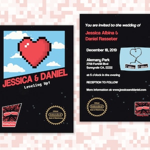 Classic Video Game Wedding Invites // NES Invites //DIGITAL 80s Nintendo Wedding // Printable Invite // Geeky Wedding // Gamer Geek Wedding image 2