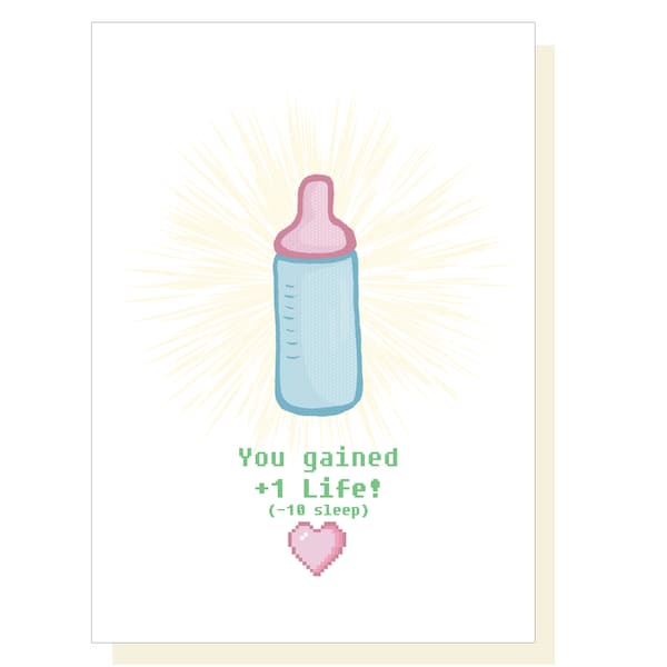 Level Up Pregnancy Card // Geeky Baby Card // Gamer Greeting Card // Gained Life // Retro Gamer // Funny Baby Congrats // Geeky Parent Card