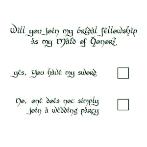 LOTR Wedding Party Cards // Geeky Wedding Cards // Lord of the Rings Theme // Wedding Party Cards // Bridesmaid, Groomsmen, Fellowship Card Maid of Honor