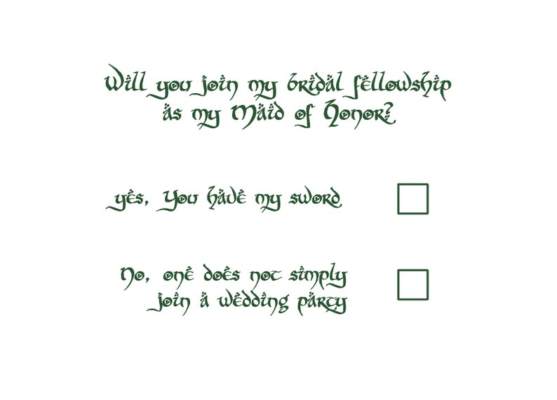 LOTR Wedding Party Cards // Geeky Wedding Cards // Lord of the Rings Theme // Wedding Party Cards // Bridesmaid, Groomsmen, Fellowship Card Maid of Honor