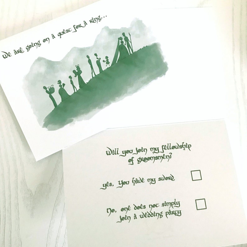 LOTR Wedding Party Cards // Geeky Wedding Cards // Lord of the Rings Theme // Wedding Party Cards // Bridesmaid, Groomsmen, Fellowship Card image 1