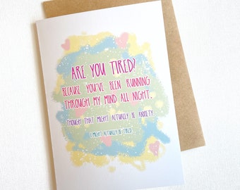 Tired // Funny Valentine // Cheesy Pickup Lines // Funny Anytime Card // Card for Spouse // Love Card // Awkward Affections