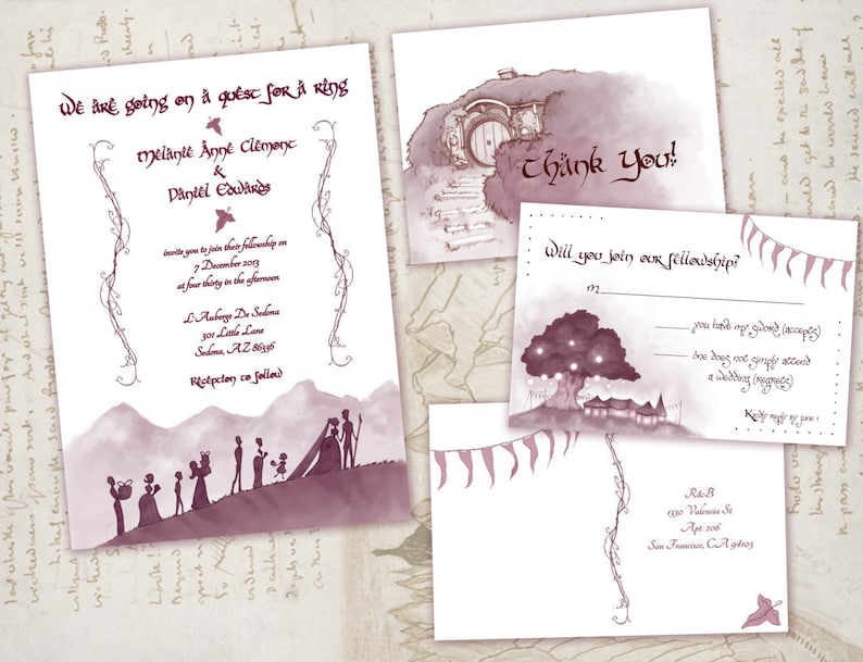 Lord Of The Rings Wedding Invitation Set Custom Digital Etsy
