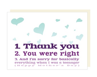 Mother's Day Card // Sorry for Being a Teenager // Funny Card for Mom // Mom Gift // Mom Humor