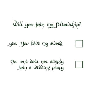 LOTR Wedding Party Cards // Geeky Wedding Cards // Lord of the Rings Theme // Wedding Party Cards // Bridesmaid, Groomsmen, Fellowship Card Fellowship