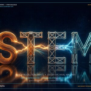 STEM Wall Art Set, Futuristic Science Tech Decor, Computer Science Classroom Posters, Engineering Teacher Gift, Printable Digital Art Prints