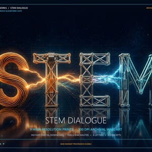 STEM-Wandkunst-Set, futuristische Wissenschafts- und Technikdekoration, Poster für Informatik-Klassenzimmer, Geschenk für Ingenieurlehrer, druckbare digitale Kunstdrucke