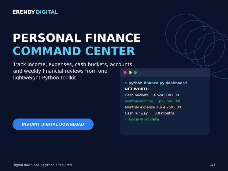 Personal Finance Tracker Python Script, Budget and Expense Tracker, Net Worth Dashboard, Digital Download image 1