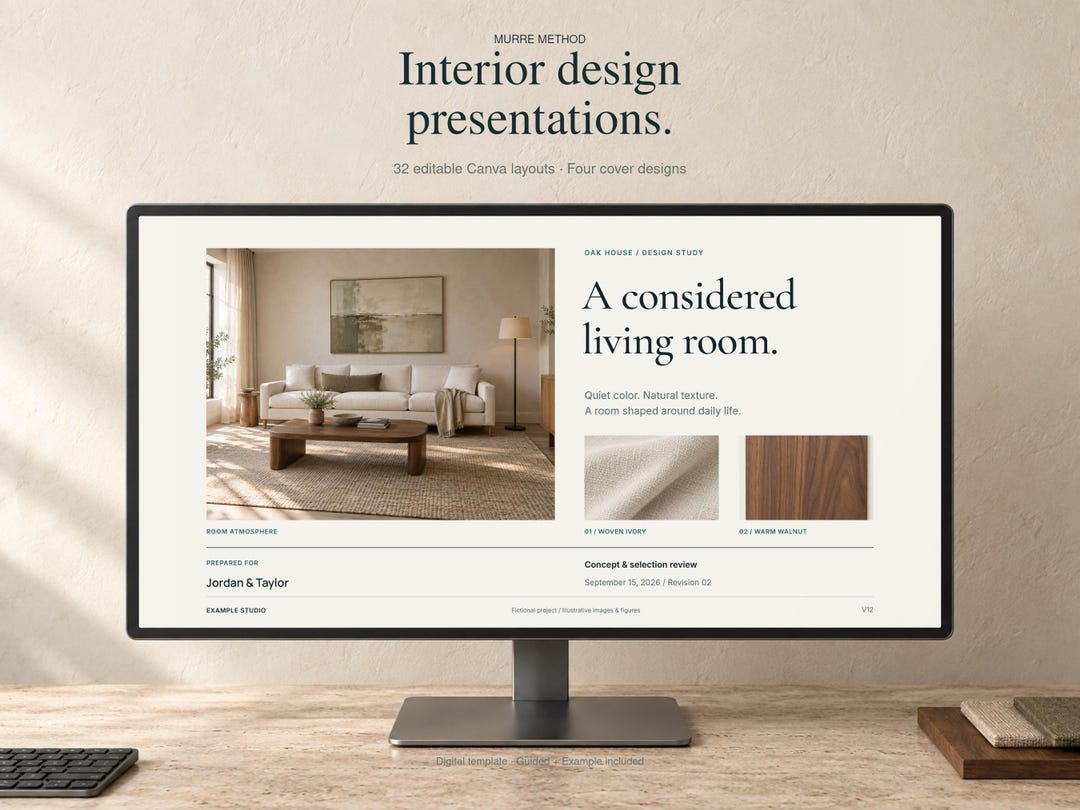 Interior Design Presentation Template for Canva | 32 Editable Layouts ...