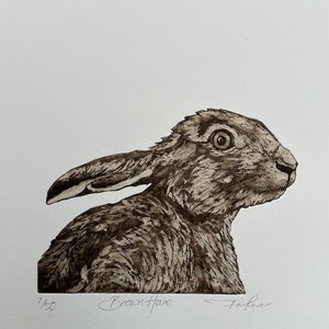 Brown Hare hand printed etching