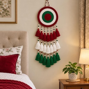 Crochet Mandala Wall Hanging Pattern, Boho Tassel Wall Decor, Beaded Crochet Wall Art PDF