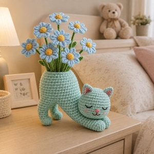 Crochet Cat Planter Pattern, Daisy Flower Pot Amigurumi PDF