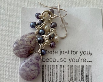 Earrings - Purple Agate and Freshwater Pearls in Silver | Dainty and Beautiful | Purple lilac earrings