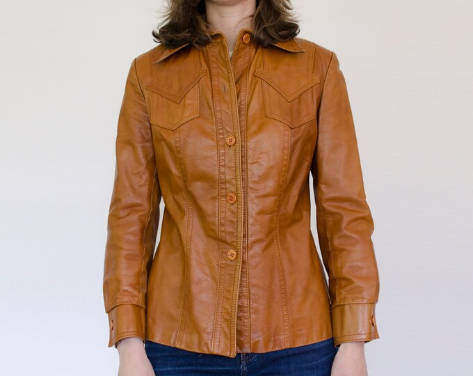 70s Caramel Leather Jacket 1970s Caramel Baron Leathers Leather Jacket
