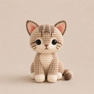Handgjord virkad Singapura kattunge plysch, Amigurumi kattleksak, miniatyr kattfigur