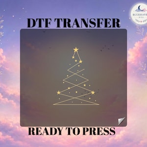 Gold Line and Star Christmas Tree DTF Transfer,Xmas Geometric Tree Ready To Press,Christmas Ornament Iron on,Merry Christmas Heat Press