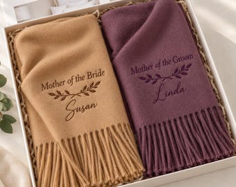 Personalized Wedding Embroidered Shawl/Scarf for Parents, Mother Father of the Bride Groom Gift,  , Mom Dad Thank You Gift
