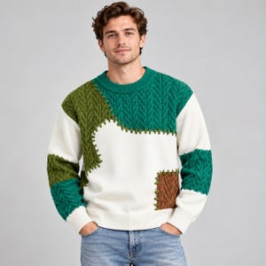 Jersey de punto trenzado para hombre, jersey retro de cuello redondo, prenda de invierno llamativa.