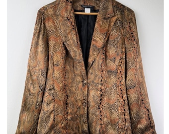 Bonnie Boynton Blazer Women Medium Brown Excellent Vintage Snakeskin Print Chic