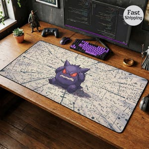 Genger studiebordsunderlägg, frustrerad Pokémon-tangentbordsmatta, spelmusmatta XL, förvirrad spöke kontorsdekor