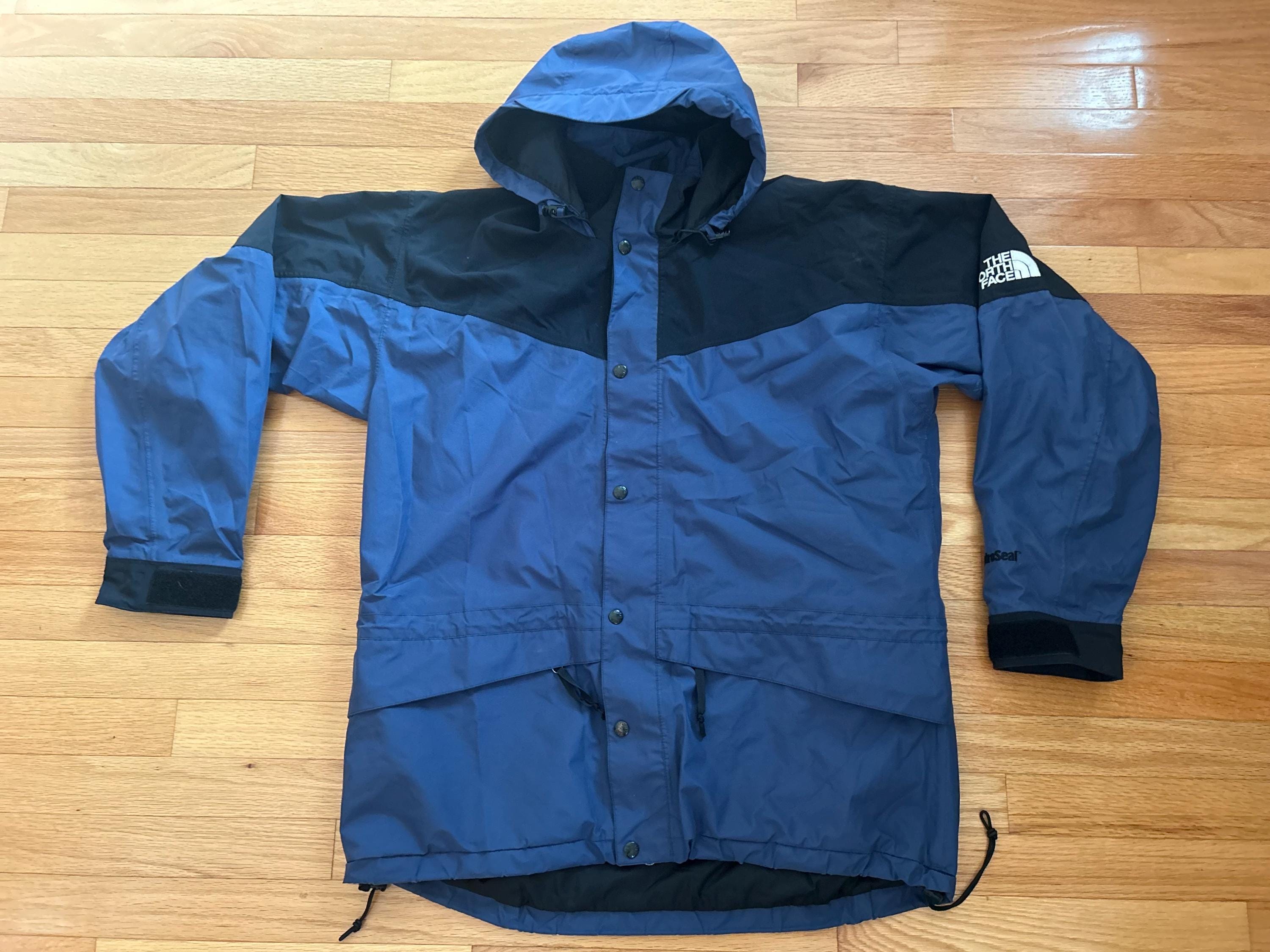 Men s Vintage 1990 s Multi Colored Nylon The North Face Rain Jacket Coat Hydroseal Hoodie Size Large