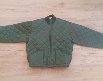 Men's Vintage Army Military Olive Green OG Quilted Zipper Light Jacket Union Made Jacket Sz-44