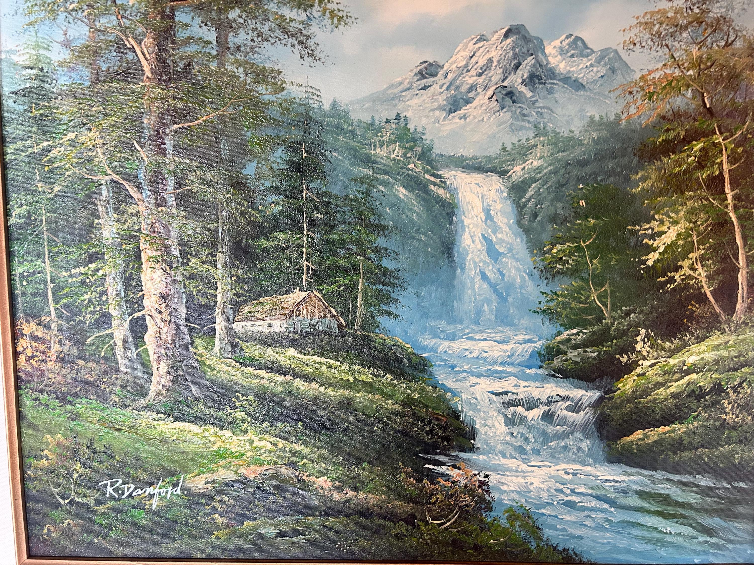 Vintage 1960's Original Oil Painting R. DANFORD Riverside Cabin