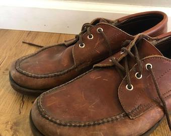 Men's Vintage Thick Rustic Brown Leather ORVIS GOKEY Moc-toe Shoes
