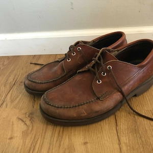 Men's Vintage Thick Rustic Brown Leather ORVIS GOKEY Moc-Toe Shoes Oxfords Sz-10