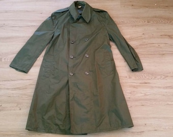 Men's Vintage 1950s U.S Army Military Olive Green Coated Nylon Raincoat Jacket Sz-42