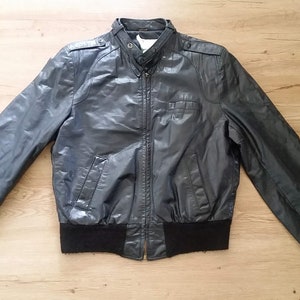Men&#39;s Vintage 1970&#39;s Black GINO LEATHERS Motorcycle Cafe-Racer Biker Jacket Coat Sz-44