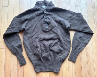 Vintage 80-tals amerikansk armé militärtröja herr extra stor brun 100 % ull Henley-tröja