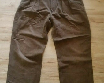 Men's Vintage Brown Cotton WILLIS & GEIGER Bush Hunting Field Outdoorsman Pleated Pants Size-34