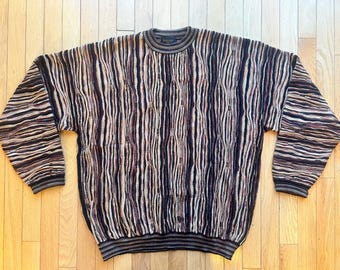 Vtg Tundra Canada Rainbow Coloured 3D Textured Knit Coogi Style