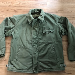 Herren Vintage Olive Vietnam USN US Navy A-2 Kaltwetter durchlässiger Deckjacke-Mantel Sz-L