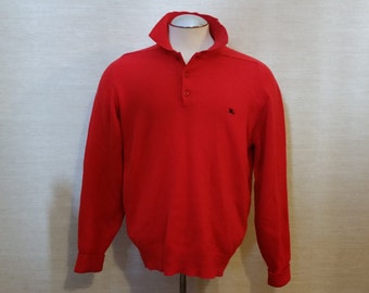 Men's Vintage Red Wool BURBERRYS 1/2 Front Button Retro Pullover Sweater Sz-38