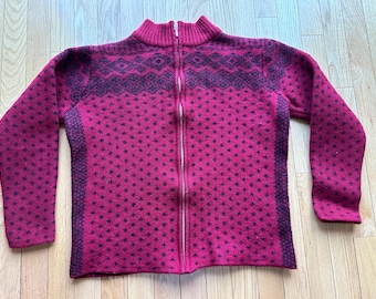 Dam Vintage LANDS' END Skandinavisk Skidåkning Nordisk Fair Isle Tjock Ull Dragkedja Stl-M