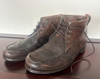Men's Vintage Brown Leather GOKEY Botte Sauvage Snake Proof Ankle Moc-Toe Chukka Field Hunting Boots Sz-10