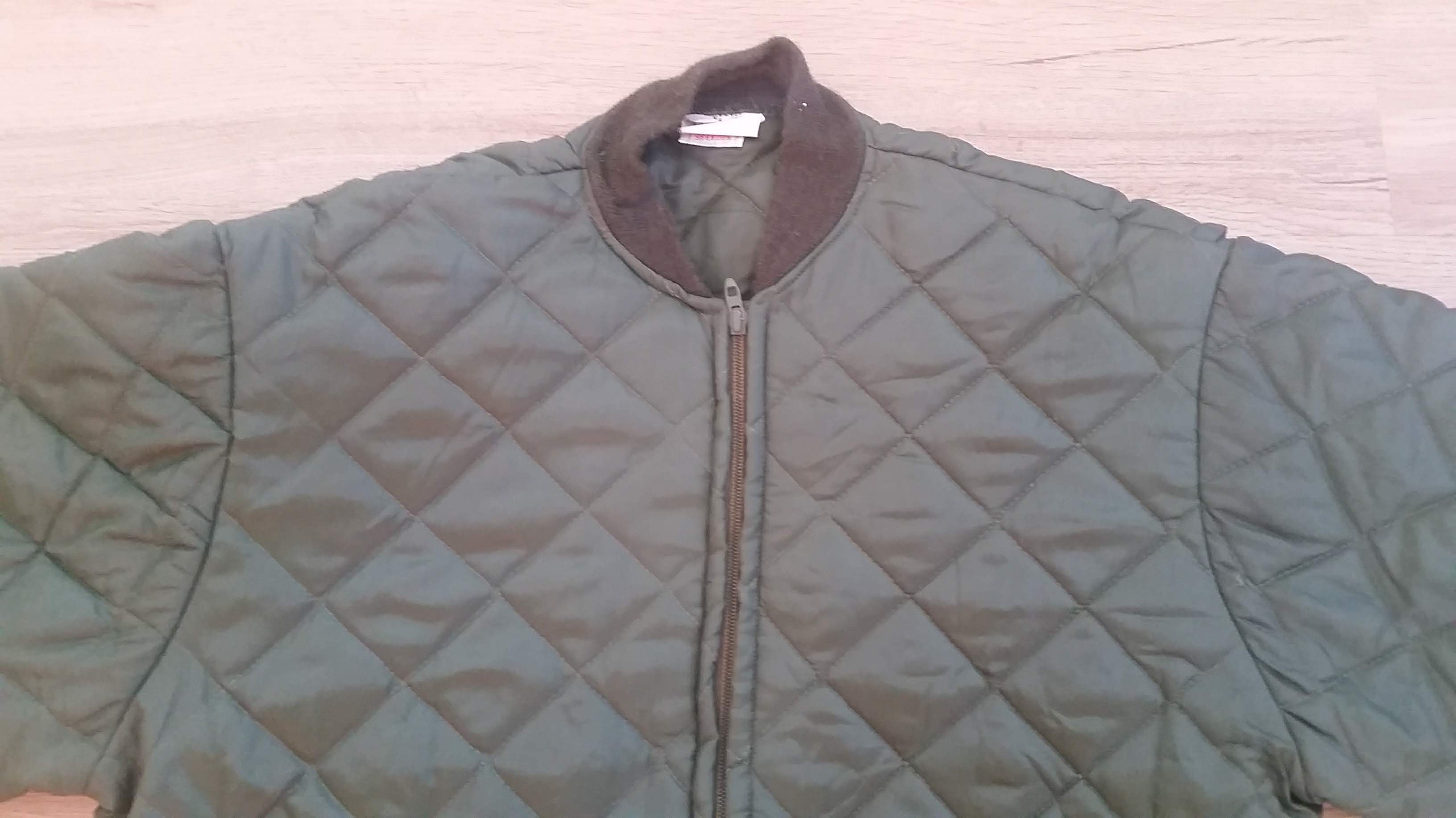 Men's Vintage Army Military Olive Green OG Quilted Zipper
