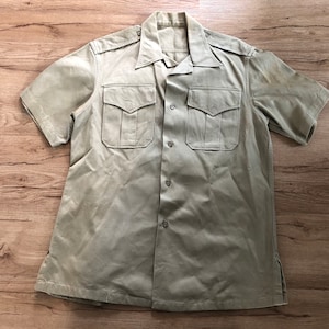 Men&#39;s Vintage U.S Army Military Beige Cotton CTN Khaki Twill Shirt Size-Medium