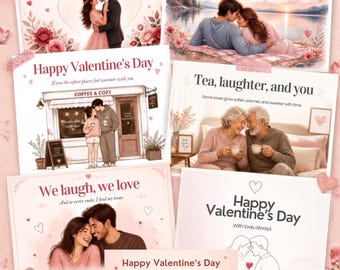 Biglietti di San Valentino romantici per coppie, frasi d'amore rosa (download digitale)