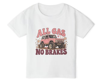 All Gas No Brakes vintage truck toddler t-shirt | pink truck kids tee