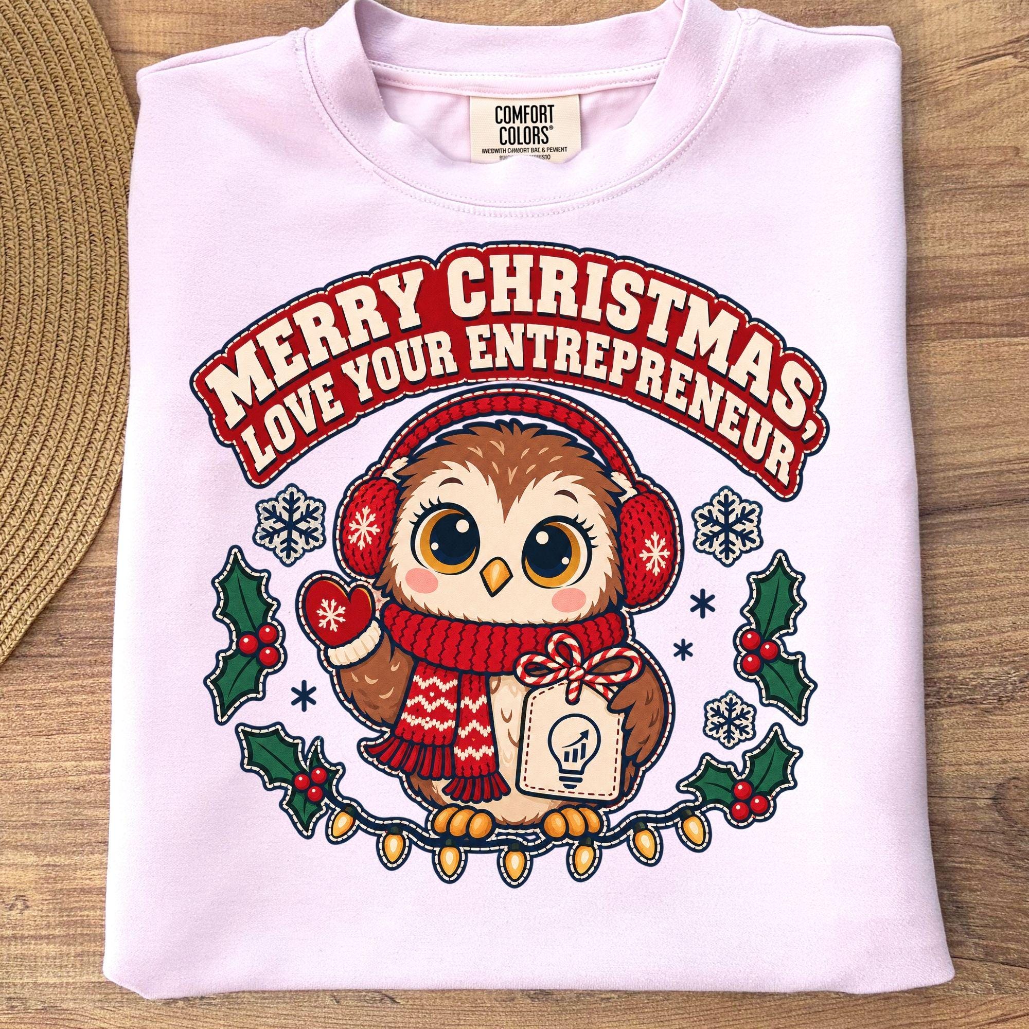 Merry Christmas Love Your Entrepreneur Png, Cute Owl Christmas Png, Entrepreneur Christmas Gift Png