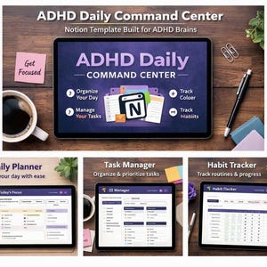 ADHD Daily Command Center Notion Template | ADHD Planner | Habit Tracker | Brain Dump | Digital Productivity