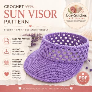 Patrón de visera de ganchillo, sombrero de playa de verano calado, PDF (descarga digital)