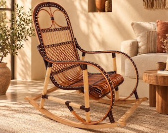 Loungestoel, Rotan schommelstoel, Organische rotan schommelstoel, Cadeau voor een eerste huis, Terrasstoel, Tuinmeubilair